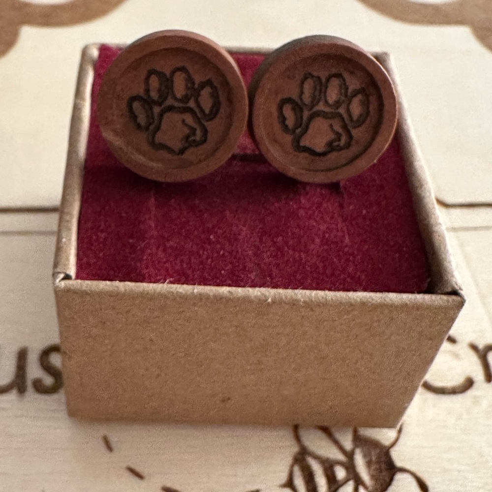 Wooden Paw Print Earrings